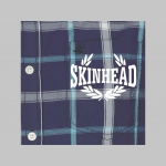 Skinhead pánska modrobielošedá košela na gombíky s krátkym rukávom s tlačeným menším logom vpredu a väčším na chrbtovej strane 100%bavlna